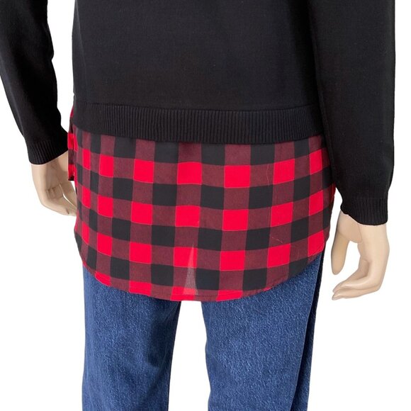 NWT Adrianna Papell Women Size Small Buffalo Check Combo Twofer Pullover Sweater - Picture 7 of 8